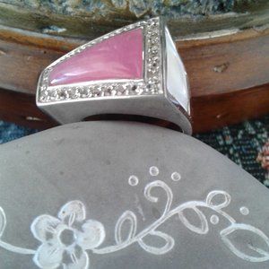 Chunky unique mother of pearl pink opal ring stamped 925
